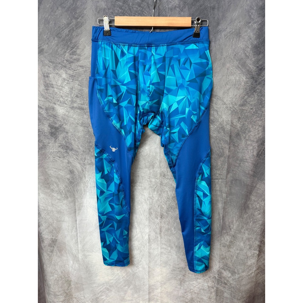 Matador Meggings Blue Geometric Prism Compression Leggings Mens XL Pockets